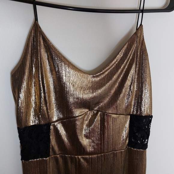 NWT Boohoo Night Metallic Gold Stretch Dress - Picture 5 of 11
